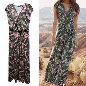 LAND’s END Tropical Birds of Paradise Print Pima Cotton Stretch Maxi Dress Small